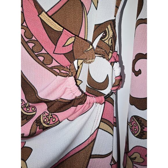 M.K.M Designs Pink & Brown Groovy Faux Wrap Dress (M) - Picture 3 of 11